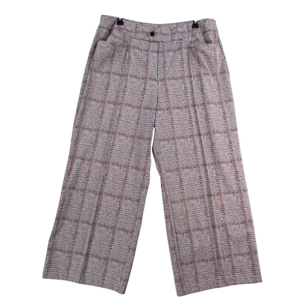Cato Plus Size 22/24W Wide Leg Plaid Trousers Burgundy White Textured Knit Pants